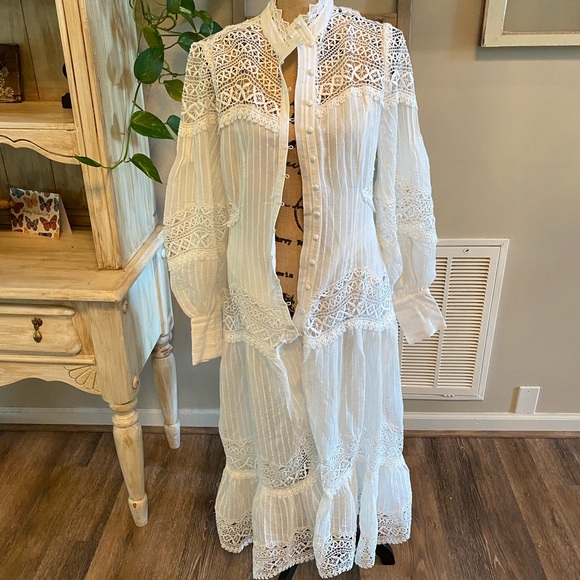 Karen Millen NWT Cotton Voile Cutout Prairie Boho Bridal Dress UK 12/US 10/EU 40 - Picture 4 of 12